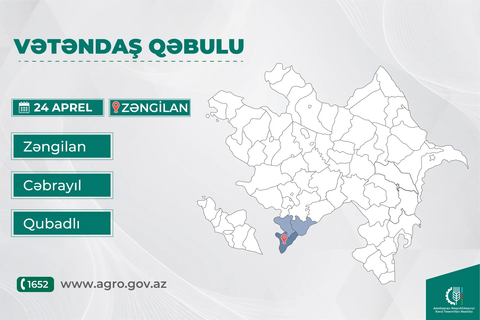 Kənd təsərrüfatı naziri Məcnun Məmmədov Zəngilanda vətəndaşları qəbul edəcək