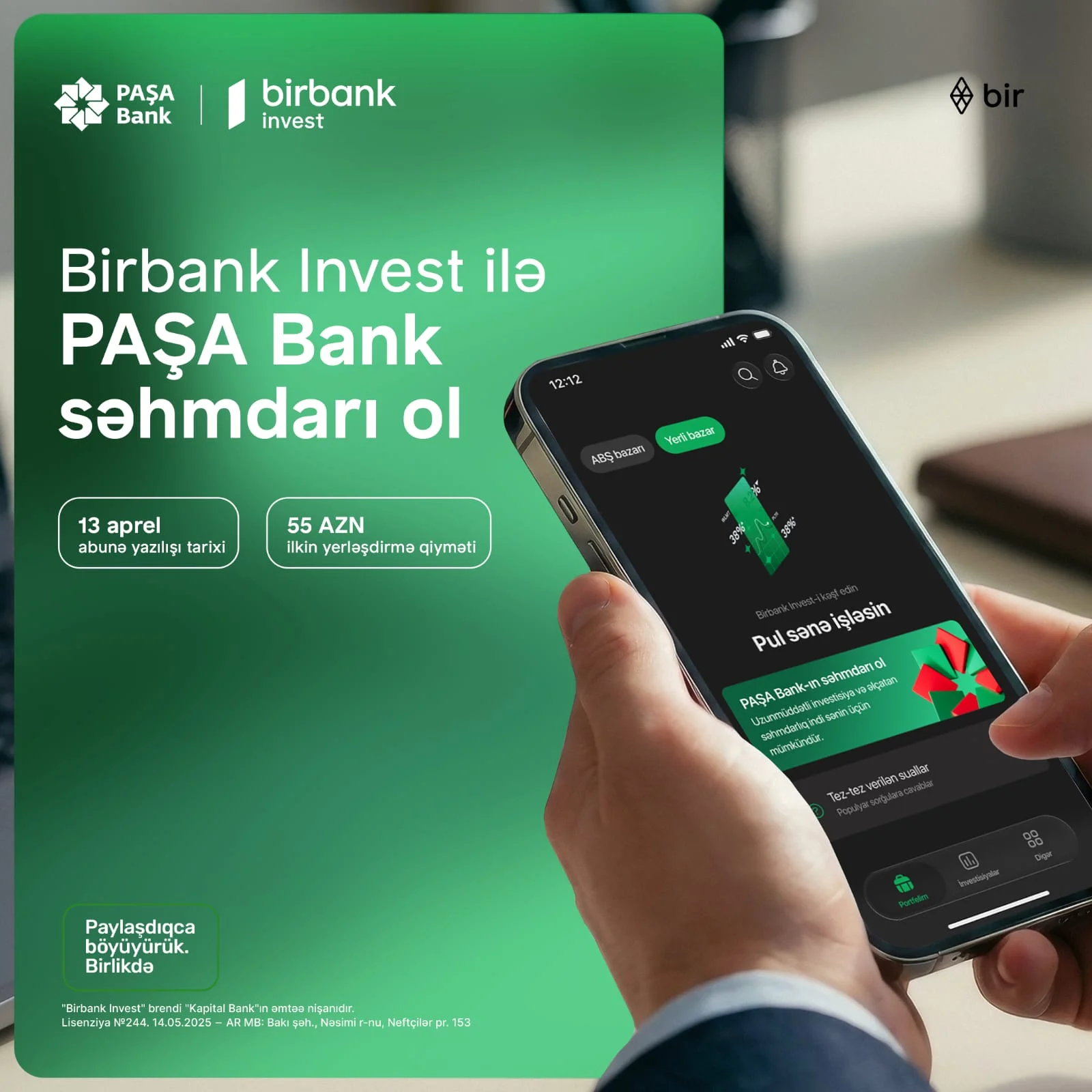 Birbank Invest-lə PAŞA Bank səhmdarı ol