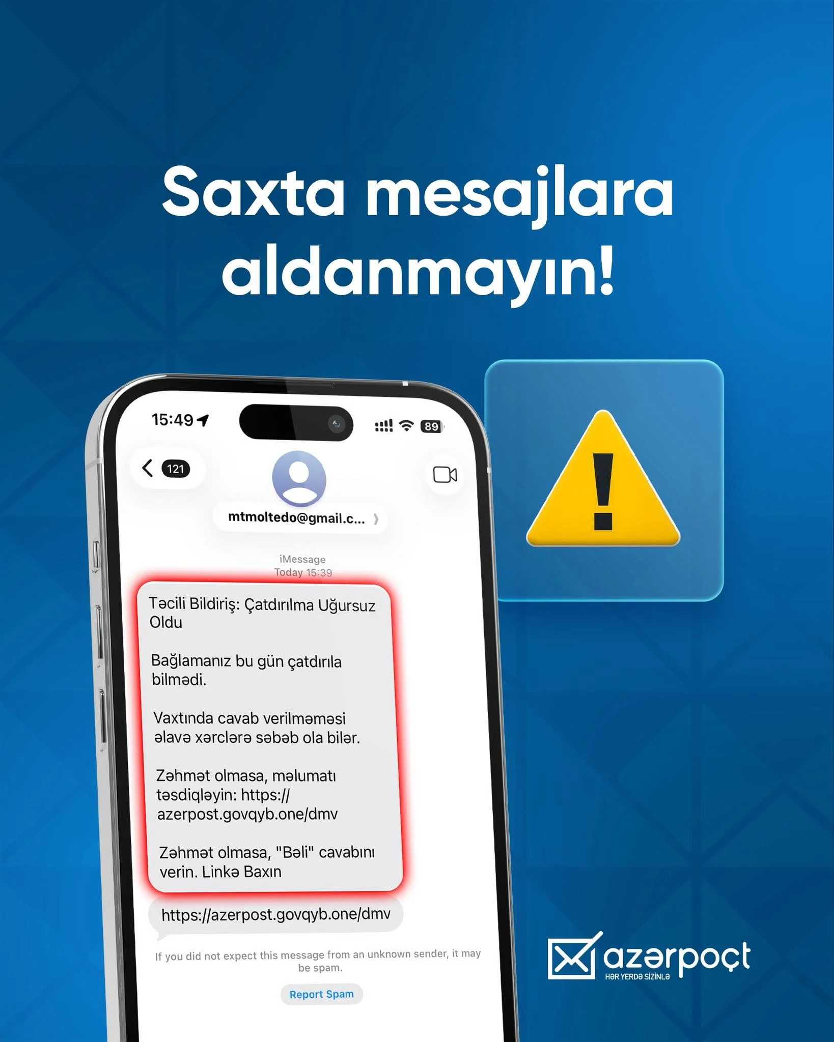 “Azərpoçt” adı ilə yayılan saxta mesajlara qarşı xəbərdarlıq