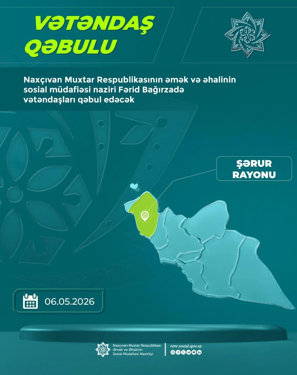 Nazir Fərid Bağırzadə Şərur rayonunda vətəndaşları qəbul edəcək