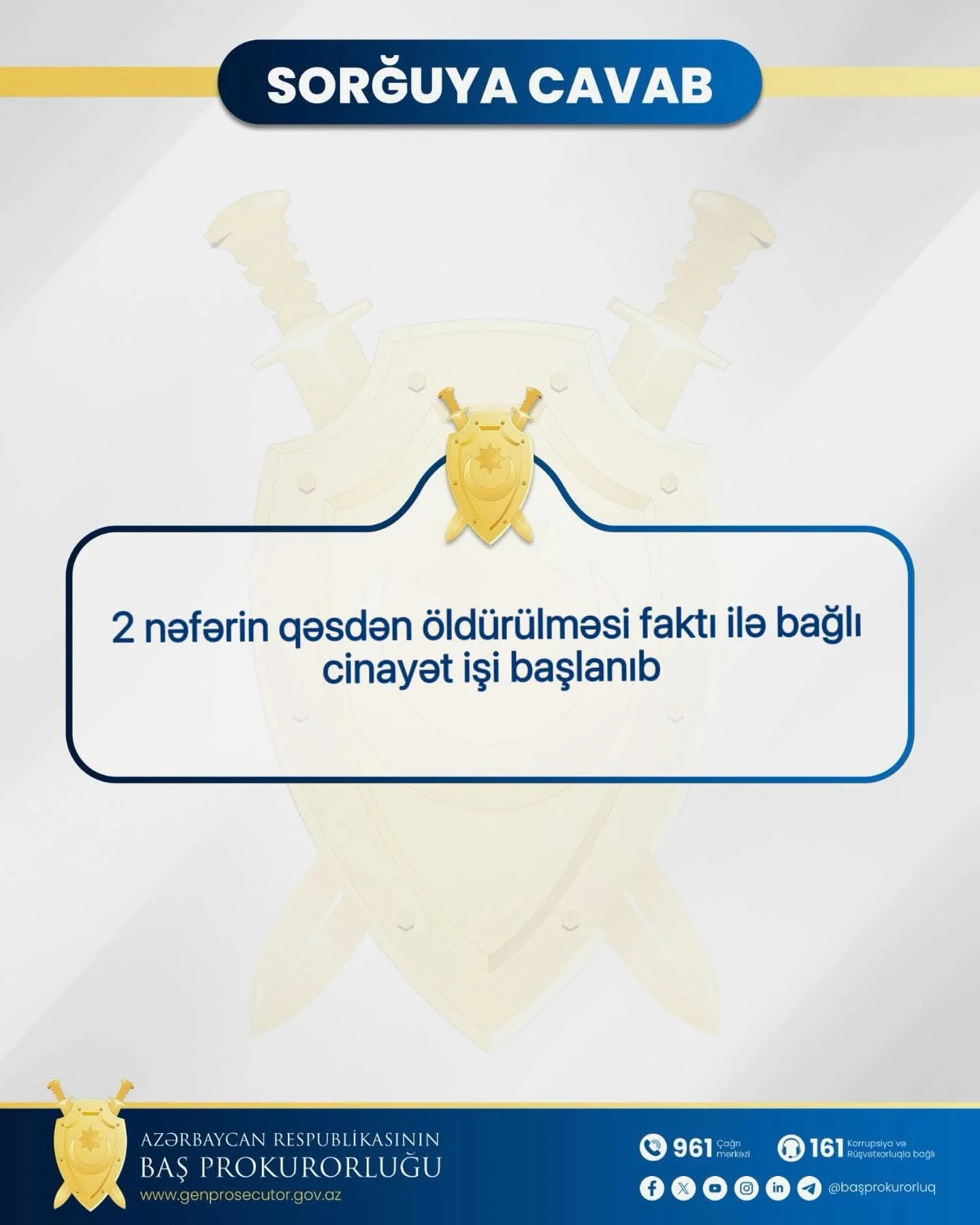 2 nəfərin qəsdən öldürülməsi faktı ilə bağlı cinayət işi başlanıb