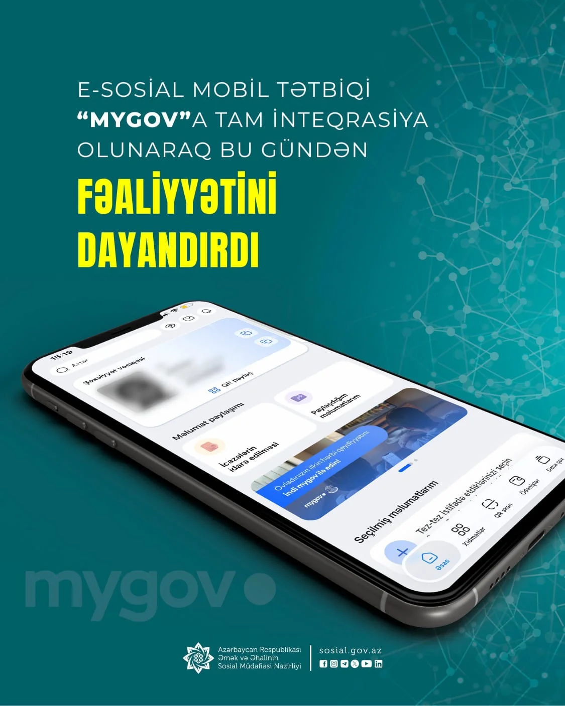 e-Sosial mobil tətbiqi “mygov”a tam inteqrasiya olunaraq bu gündən fəaliyyətini dayandırdı