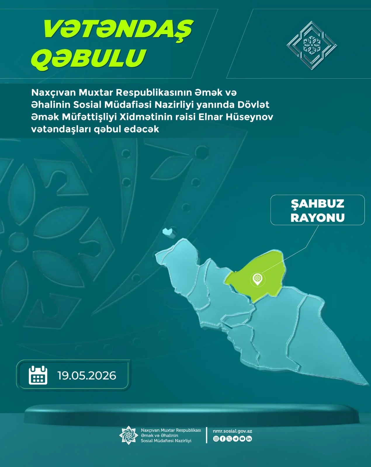 Elnar Hüseynov Şahbuz rayonundan olan vətəndaşları qəbul edəcək
