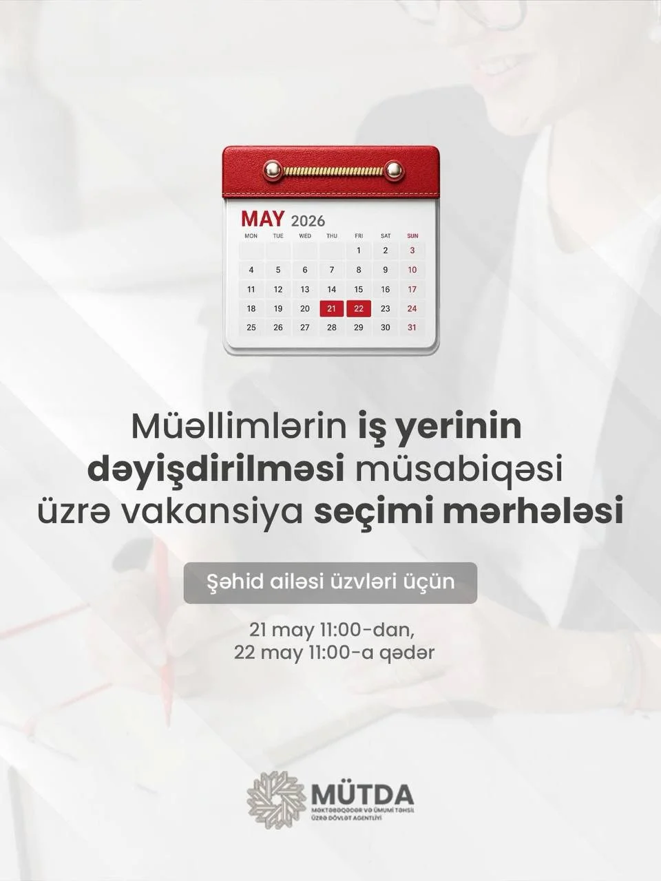 Müəllimlərin iş yerinin dəyişdirilməsi müsabiqəsi üzrə vakansiya seçimi mərhələsinə başlanılır.