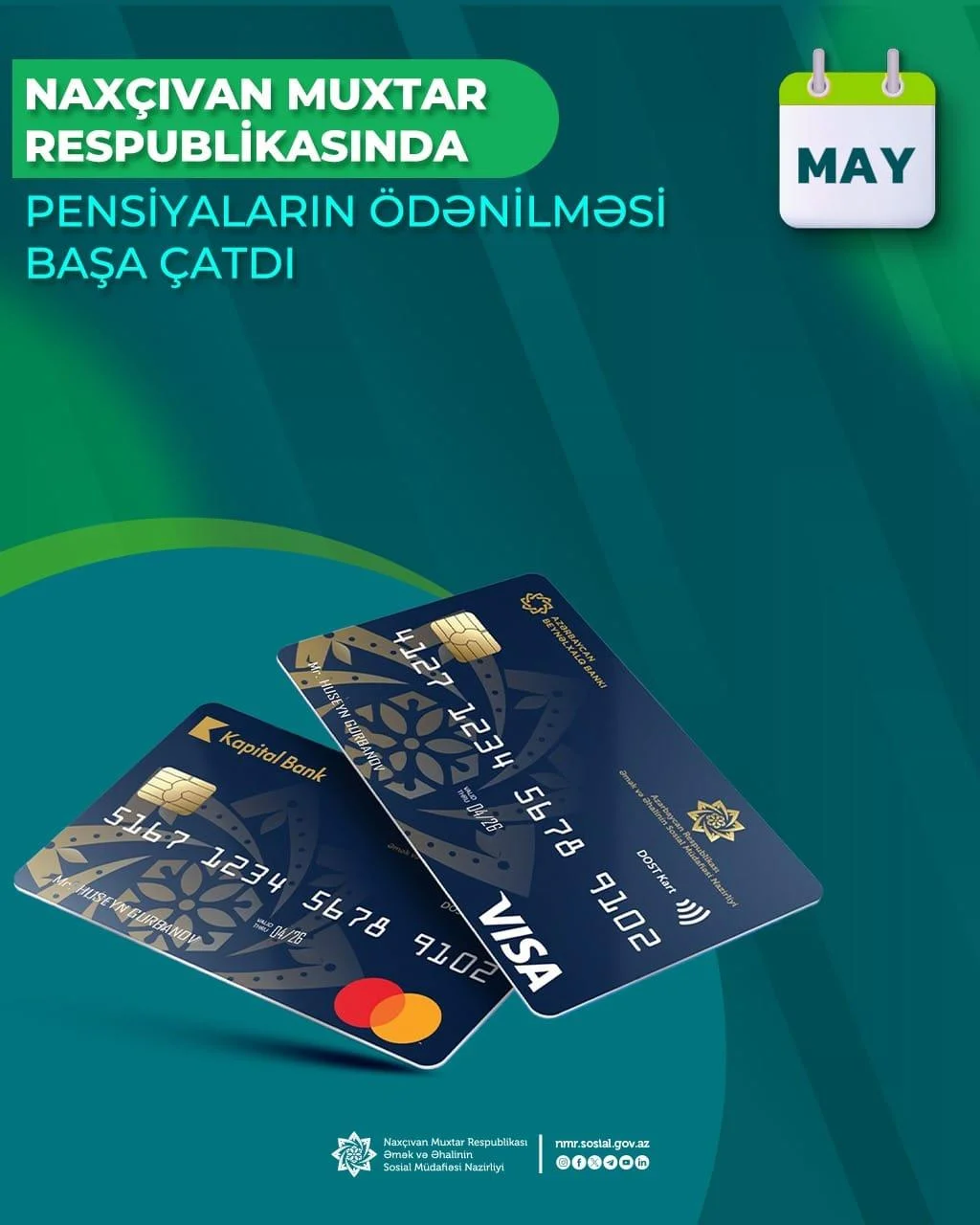 Naxçıvan Muxtar Respublikası üzrə may ayının pensiya ödənişləri başa çatdırılıb (DSMF)