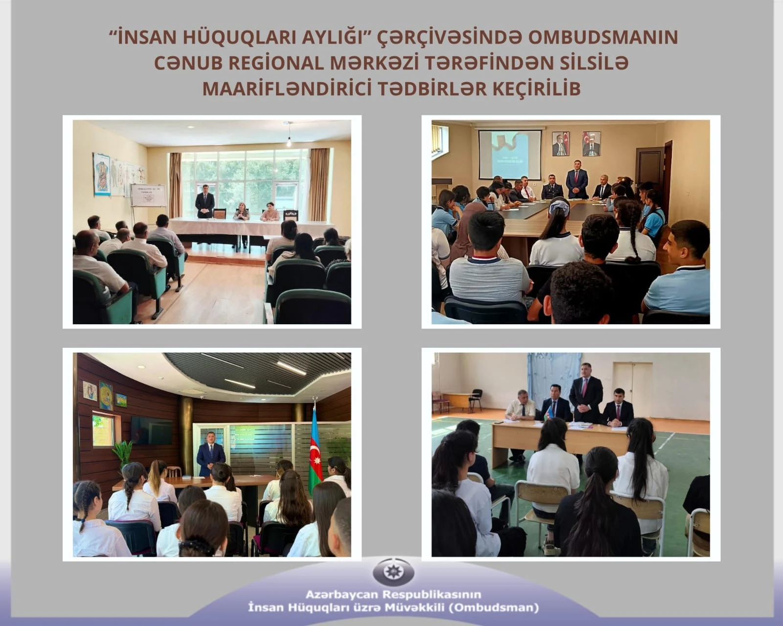 “İnsan Hüquqları Aylığı” çərçivəsində Ombudsmanın Cənub Regional Mərkəzi tərəfindən silsilə maarifləndirici tədbirlər keçirilib