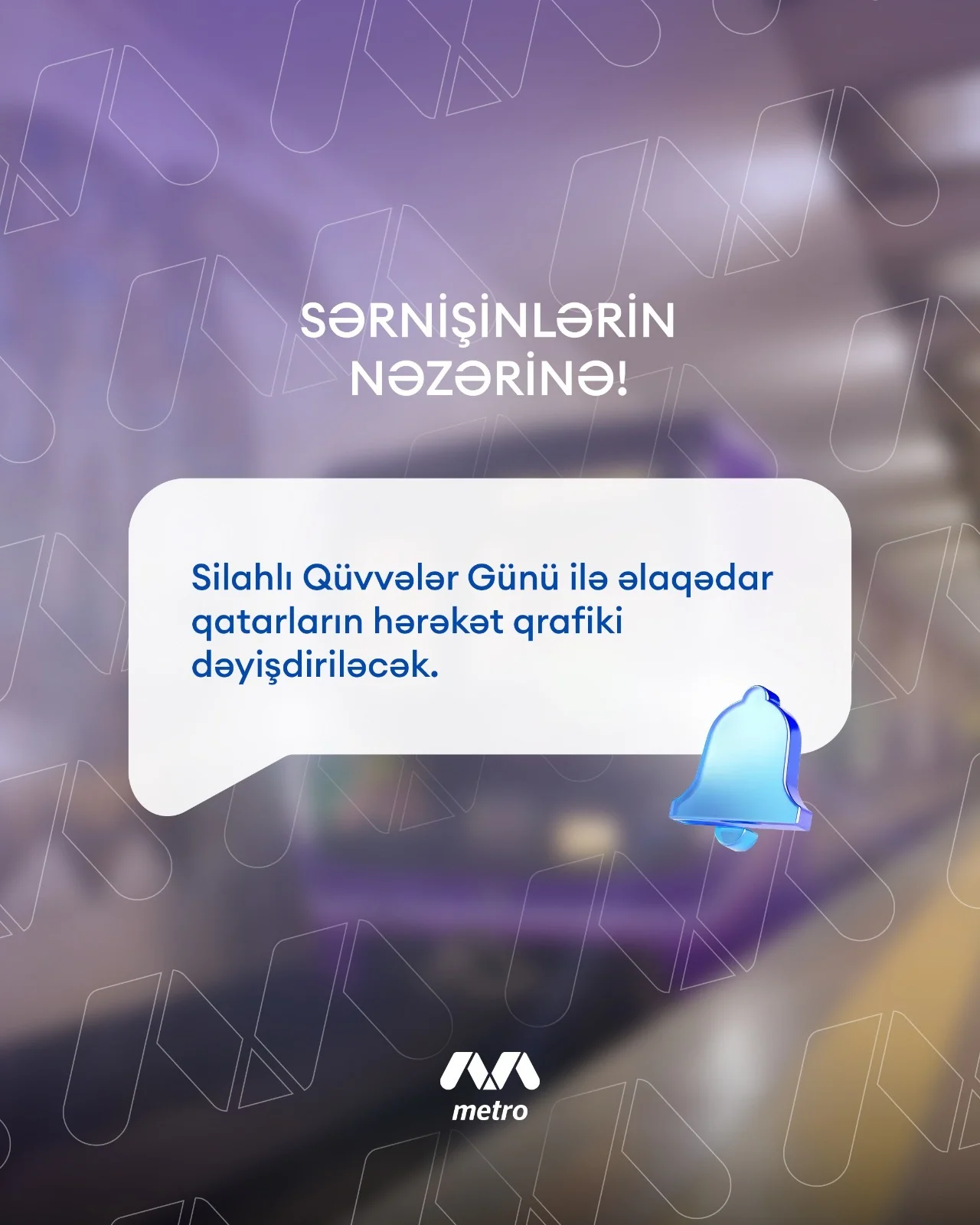Silahlı Qüvvlər Günündə qatarların hərəkət qrafiki dəyişdiriləcək