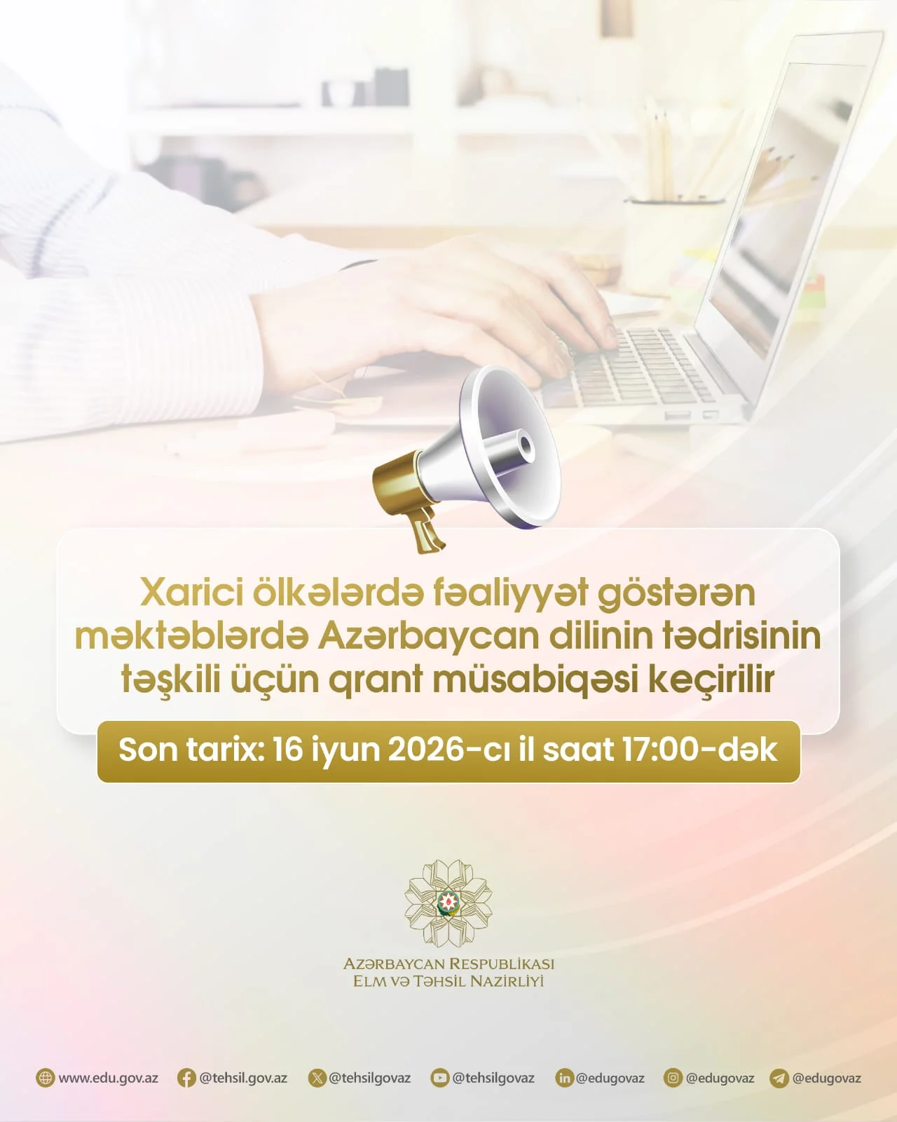 Xarici ölkələrdə fəaliyyət göstərən məktəblərdə Azərbaycan dilinin tədrisinin təşkili üçün qrant müsabiqəsinə sənəd qəbulunun müddəti uzadılır