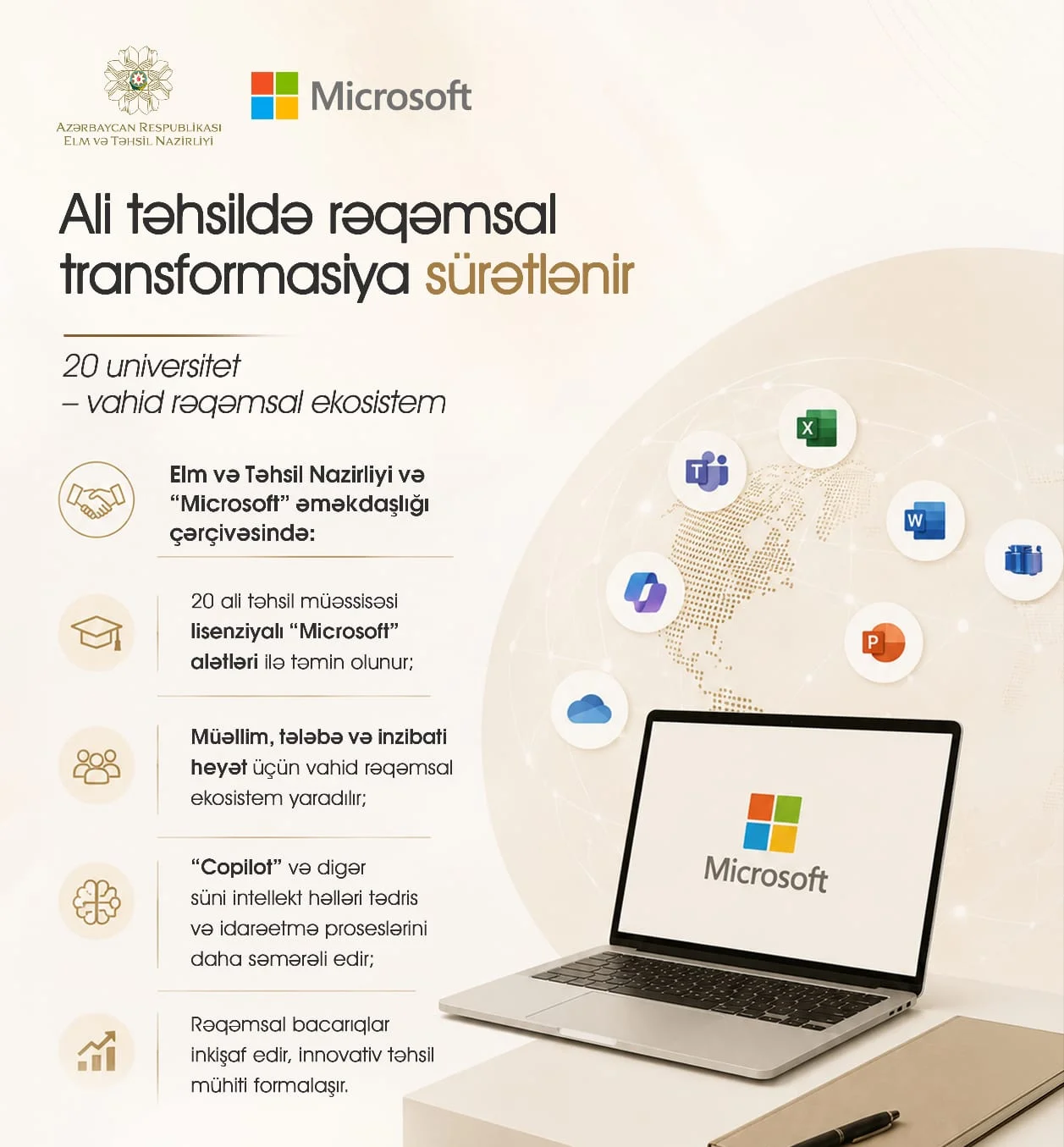 Elm və Təhsil Nazirliyi və “Microsoft” ali təhsil müəssisələrində rəqəmsal alətlərə çıxışı genişləndirir