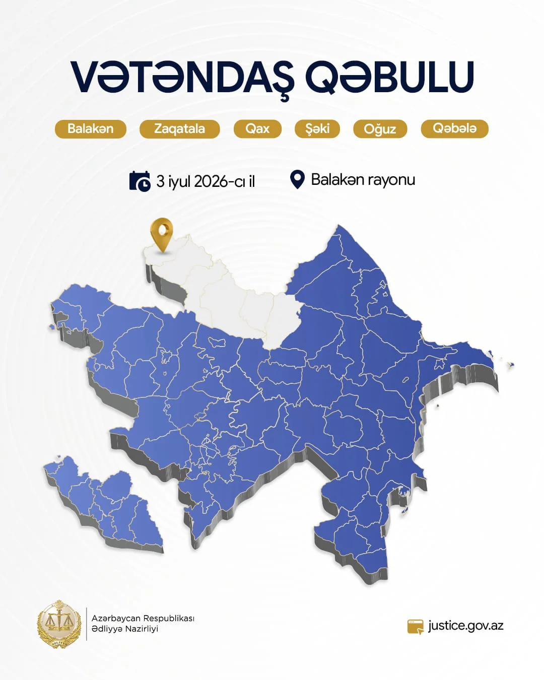 Ədliyyə naziri Balakən rayonunda vətəndaşları qəbul edəcək