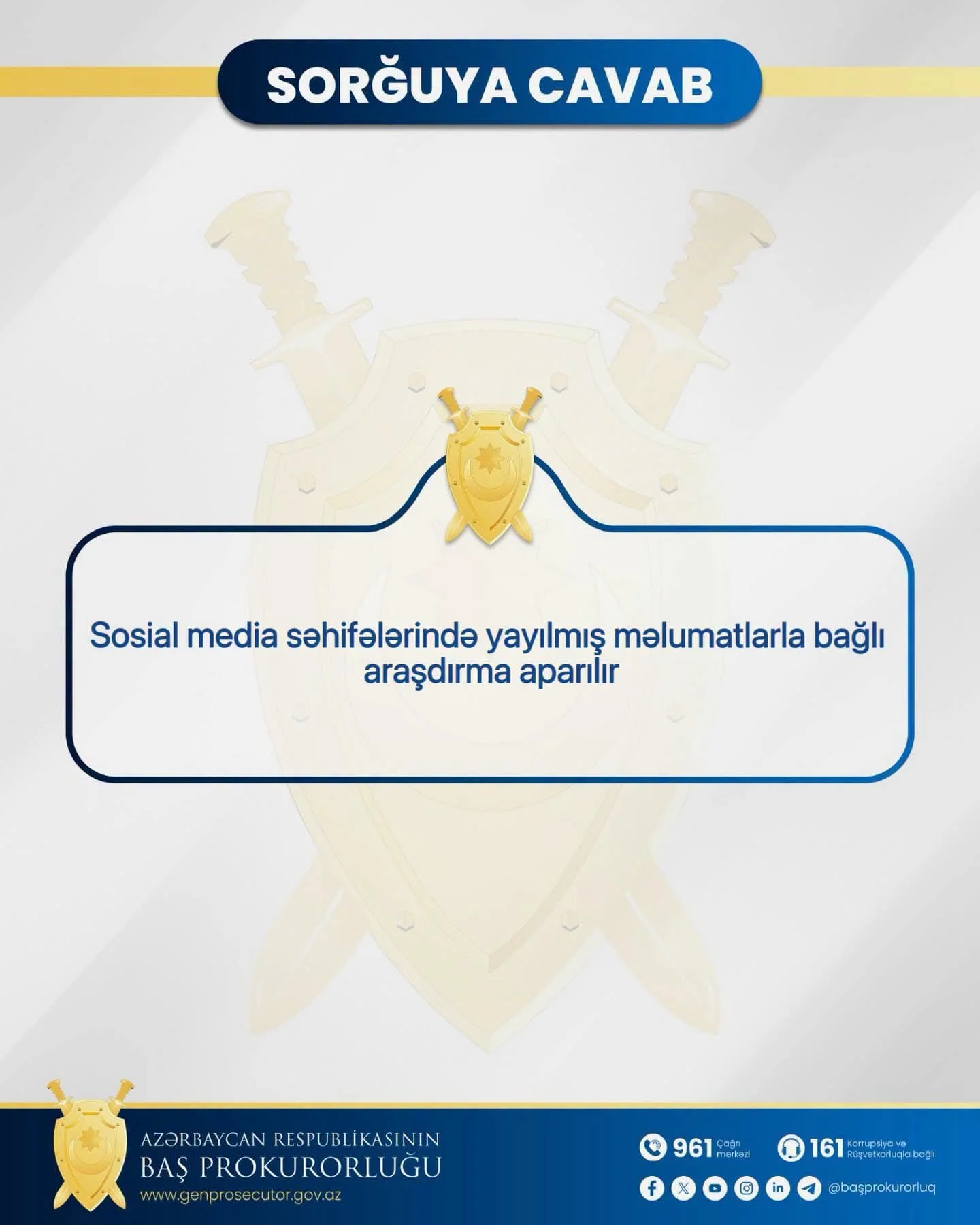 Sosial media səhifələrində yayılmış məlumatlarla bağlı araşdırma aparılır