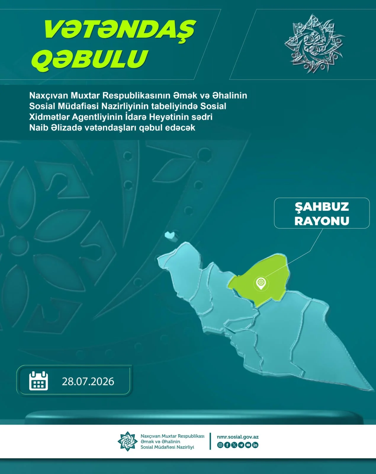Naib Əlizadə Şahbuz rayonunda sakinləri qəbul edəcək