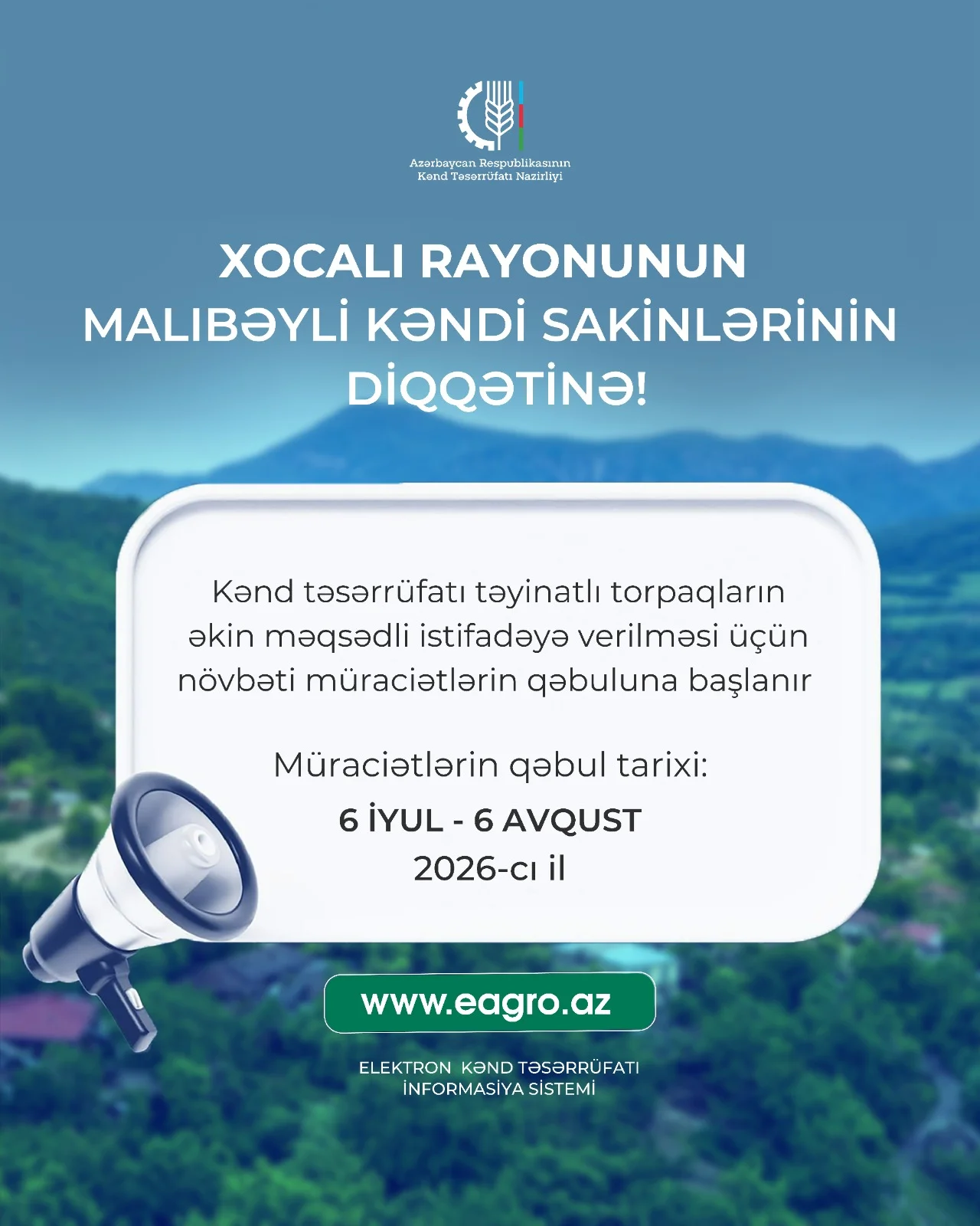 Xocalının Malıbəyli kəndində torpaqların əkin məqsədli istifadəyə verilməsi üçün müraciətlərin qəbuluna başlanır