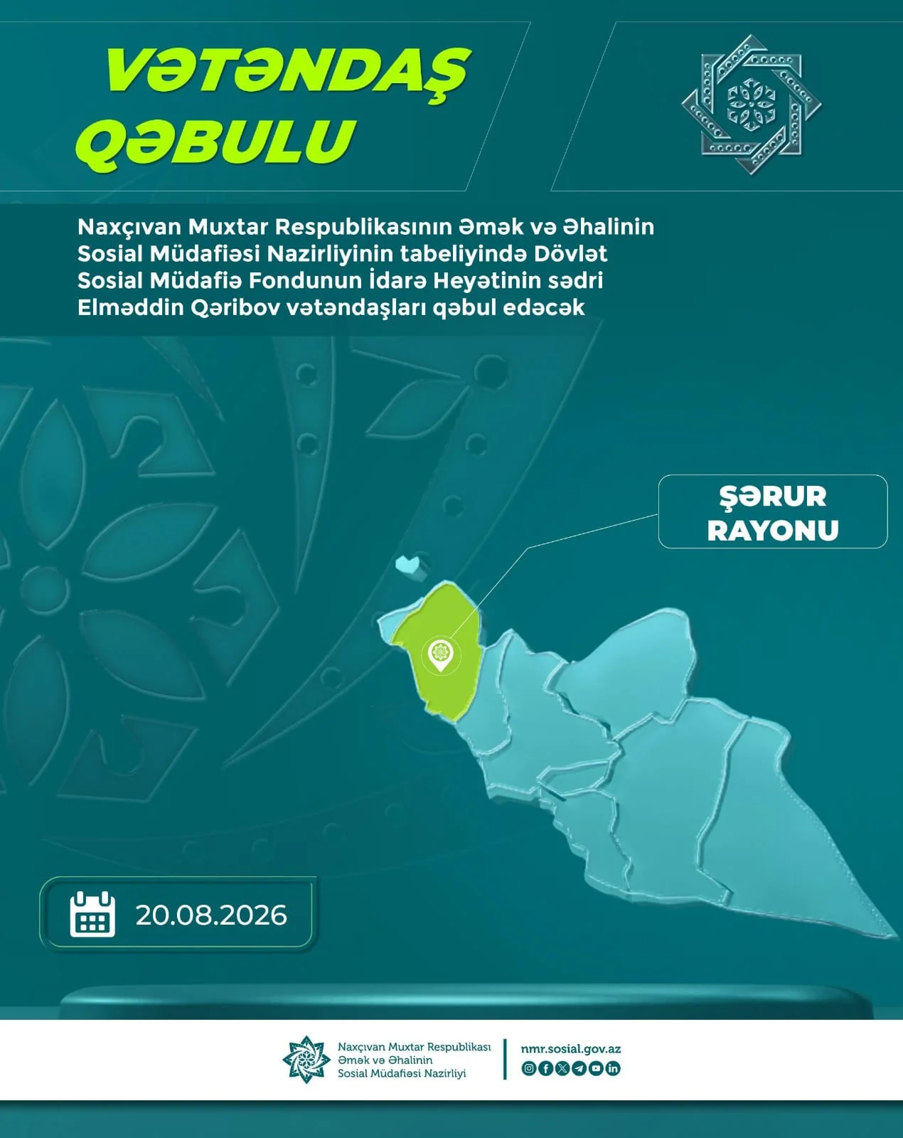 Elməddin Qəribov Şərur rayonunda sakinləri qəbul edəcək