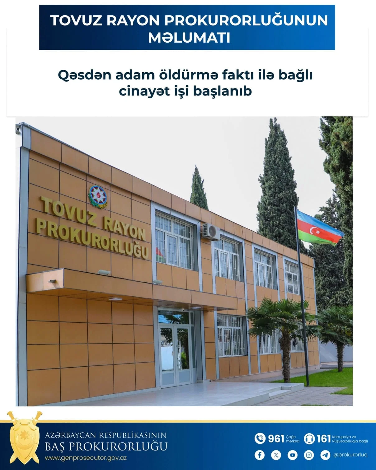 Qəsdən adam öldürmə faktı ilə bağlı cinayət işi başlanıb