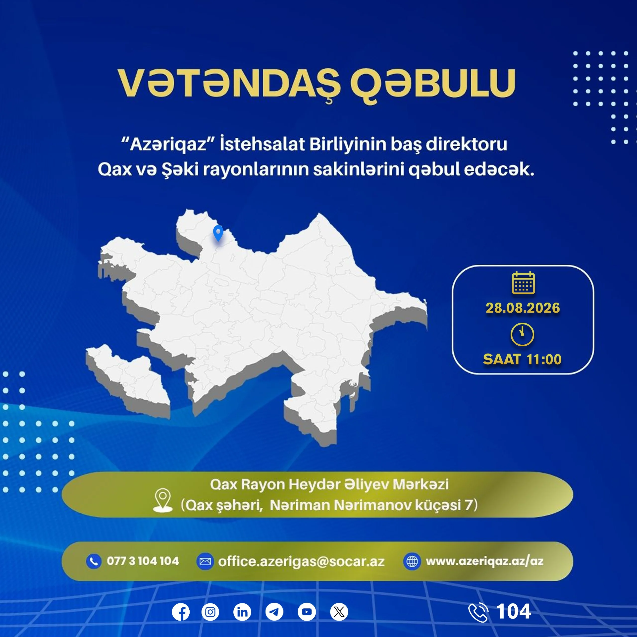 Azəriqaz" İB-nin rəhbərliyi Qax rayonunda vətəndaşları qəbul edəcək