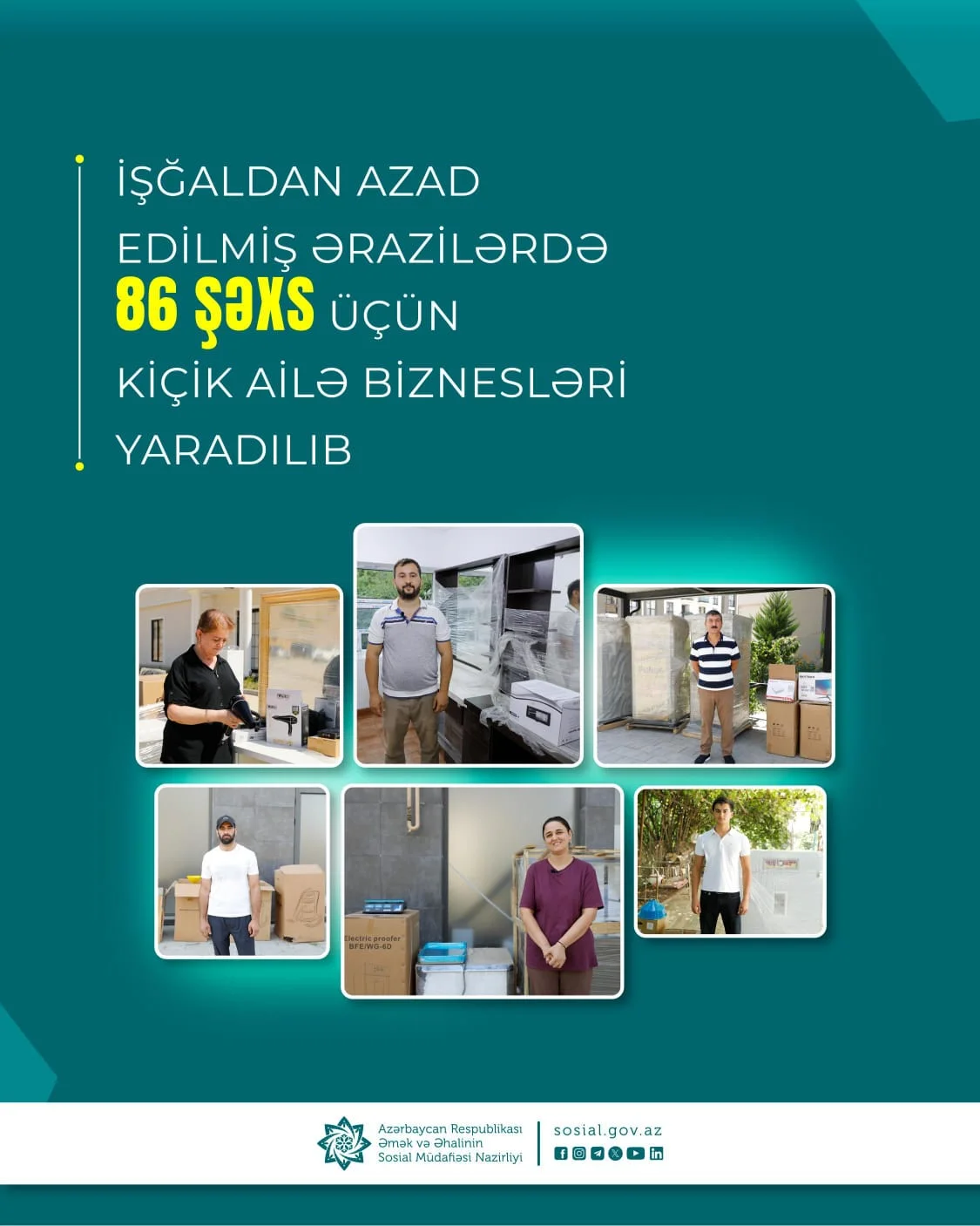 İşğaldan azad edilmiş ərazilərdə daha 86 şəxs üçün kiçik ailə biznesləri yaradılıb