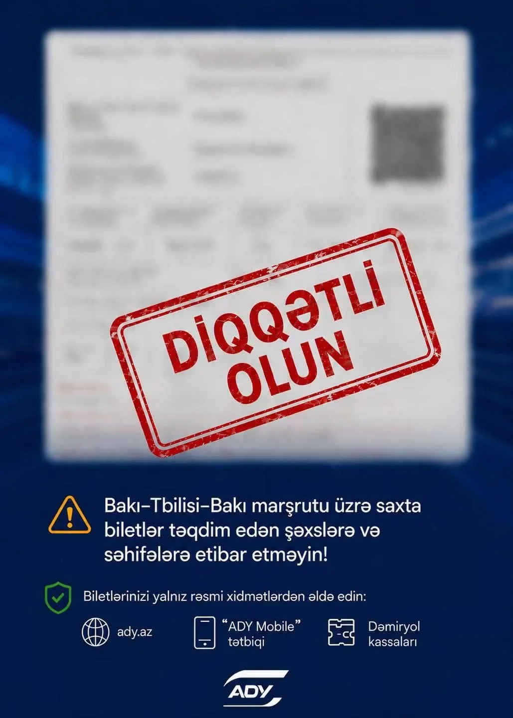 Bakı–Tbilisi–Bakı qatarına saxta bilet satışı ilə bağlı diqqətli olun.