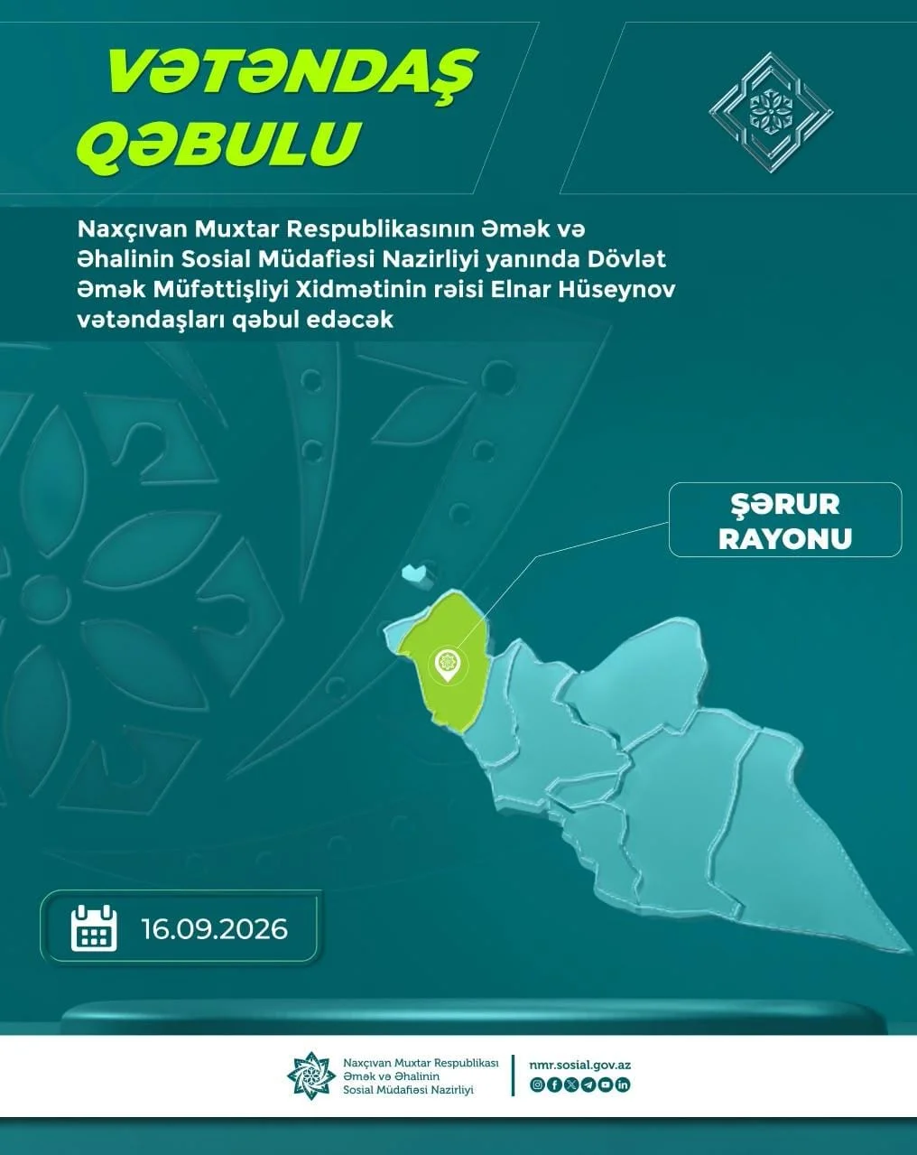Elnar Hüseynov Şərur rayonunda sakinləri qəbul edəcək
