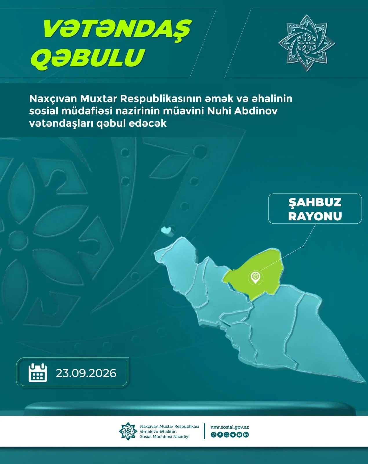 Nazir müavini Nuhi Abdinov Şahbuz rayonunda vətəndaşları qəbul edəcək