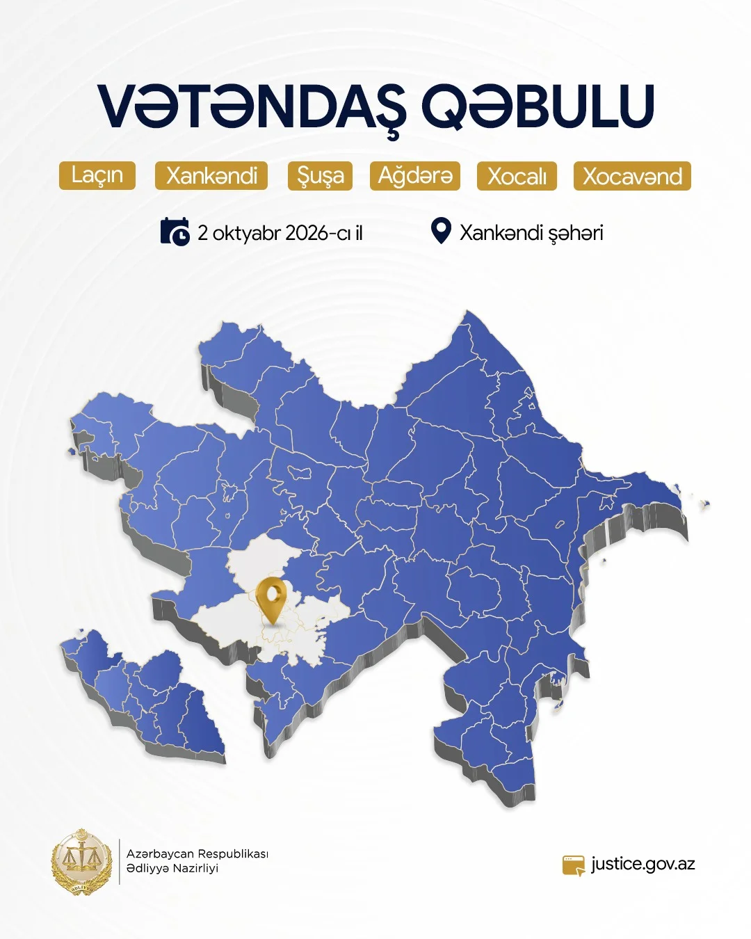 Ədliyyə naziri Xankəndi şəhərində vətəndaşları qəbul edəcək