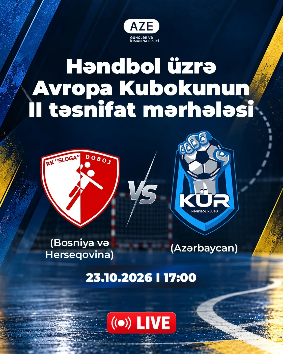 “Kür” Avropa Kubokunda “MRK Sloga Doboj”la qarşılaşacaq