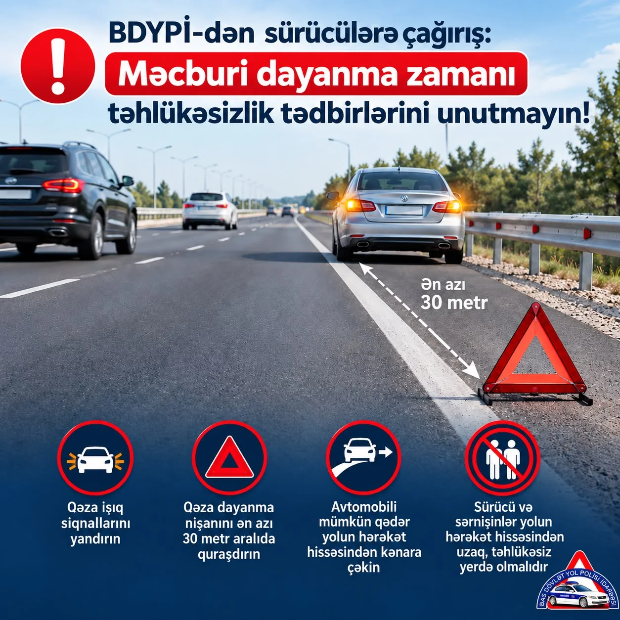BDYPİ-dən sürücülərə çağırış: Məcburi dayanma zamanı təhlükəsizlik tədbirlərini unutmayın