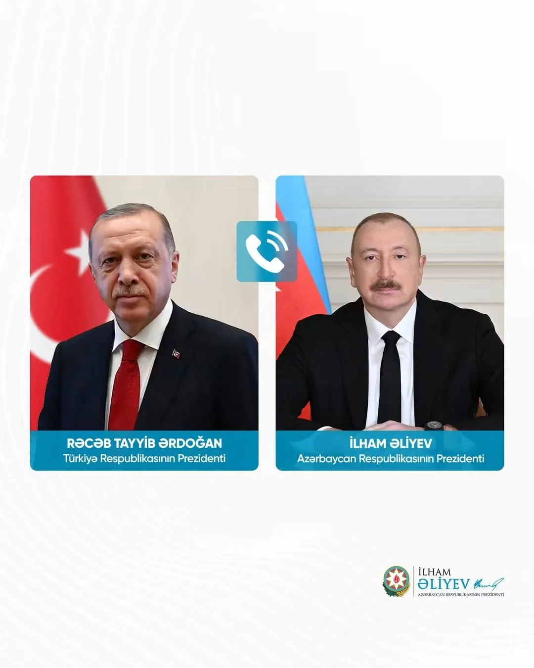 Türkiyə Respublikasının Prezidenti Rəcəb Tayyib Ərdoğan Azərbaycan Respublikasının Prezidenti İlham Əliyevə zəng edib