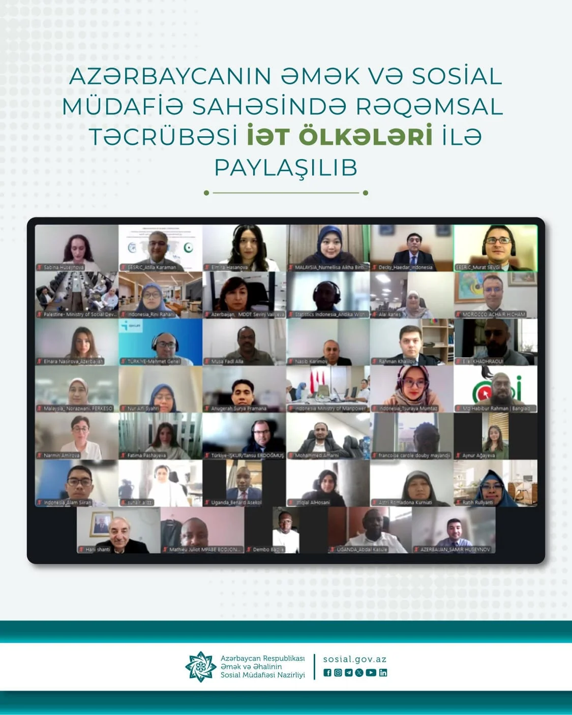 Azərbaycanın əmək və sosial müdafiə sahəsində rəqəmsal təcrübəsi İƏT ölkələri ilə paylaşılıb