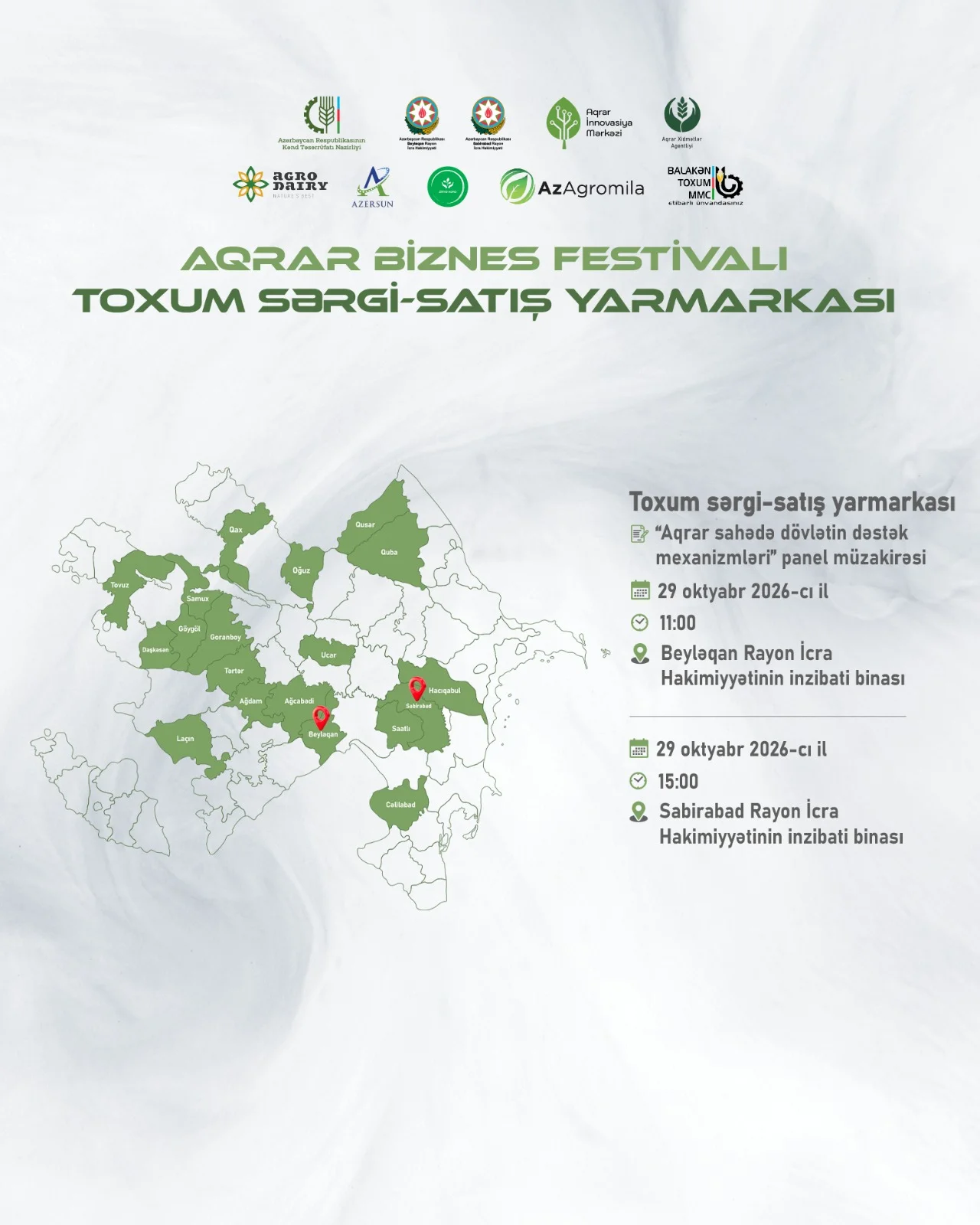 Beyləqan və Sabirabadda Aqrar Biznes Festivalı keçiriləcək